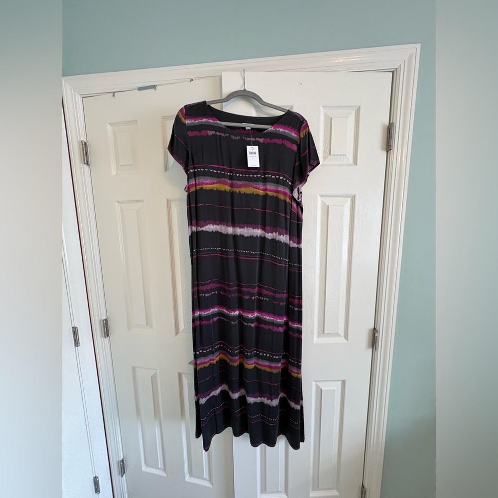 J. Jill Black Maxi Dress with Pink and Purple Stripes